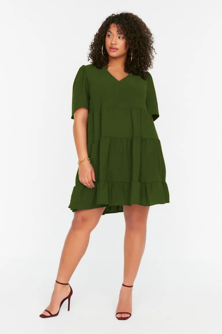 Green Woven Flounce Dress - 2