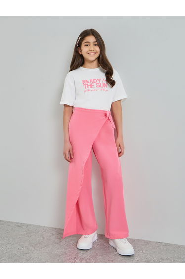 Girls Slogan Print T-Shirt and Overlay Culottes Set
