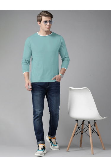Men Turquoise Long Sleeve T-Shirt