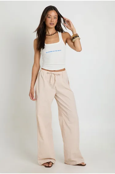 Tall Cotton Poplin Stripe Wide Leg Trousers - apricot