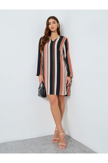 Thick striped Long Sleeve Mini Dress