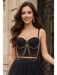 Multi-Layer Rhinestone Chain Bustier Top for Nightclub Party & Live Music Concert