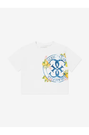 Guess Girls Lemon Logo Midi T-Shirt in White