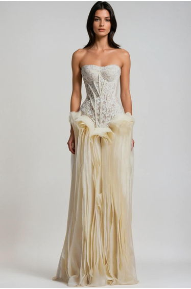 Blerta Strapless Corset Mesh Maxi Dress