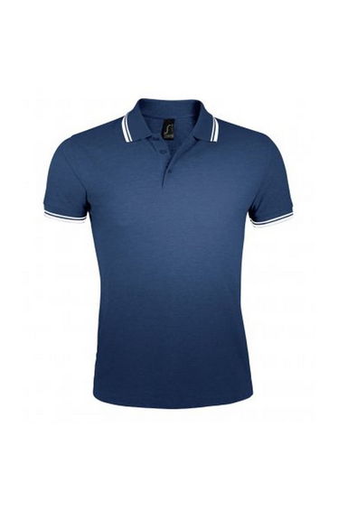 SOLS Mens Pasadena Tipped Short Sleeve Pique Polo Shirt - French Navy/White