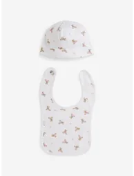 طقم هدية أطفال بناتي بنقشة دبدوب لون أبيض - 2