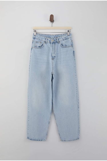Blue High Waist 100% Cotton Baggy Jeans