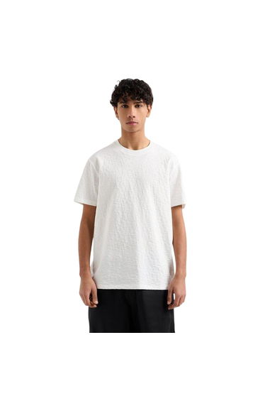 Armani Exchange Mens Textured Crew Neck Regular T-Shirt - Off White