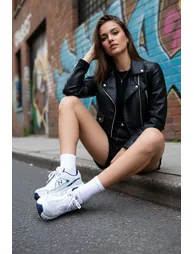 White-Navy Blue Women's Sneaker - 4