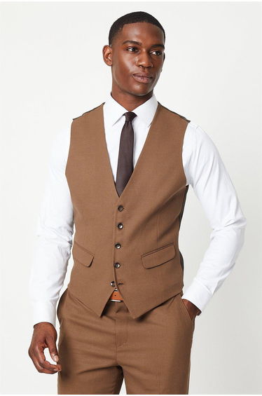Copper Plain Weave Slim Fit Suit Waistcoat