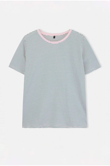Pink Striped Crew Neck Striped Knitted T-Shirt
