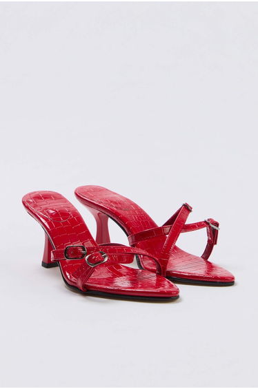 Red Croco Pointed Toe Women's Heeled Slippers
