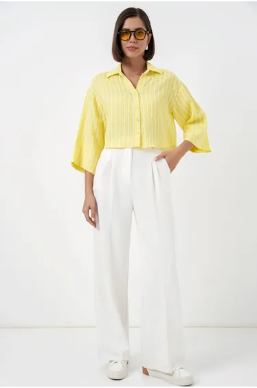 BDART Oversized Striped Cropped Shirt with Button Closure