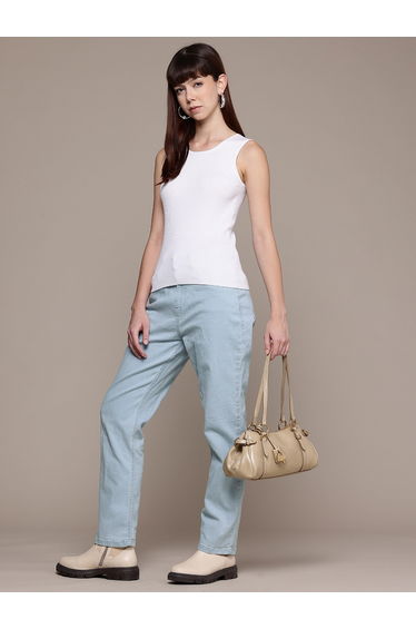 Women Straight Fit Solid Blue Jeans