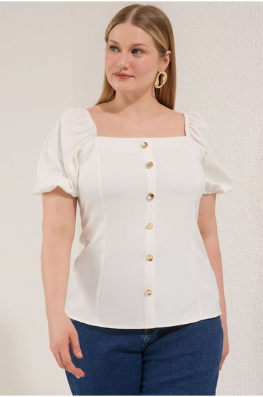 Ecru Finike Woven Large Size Blouse