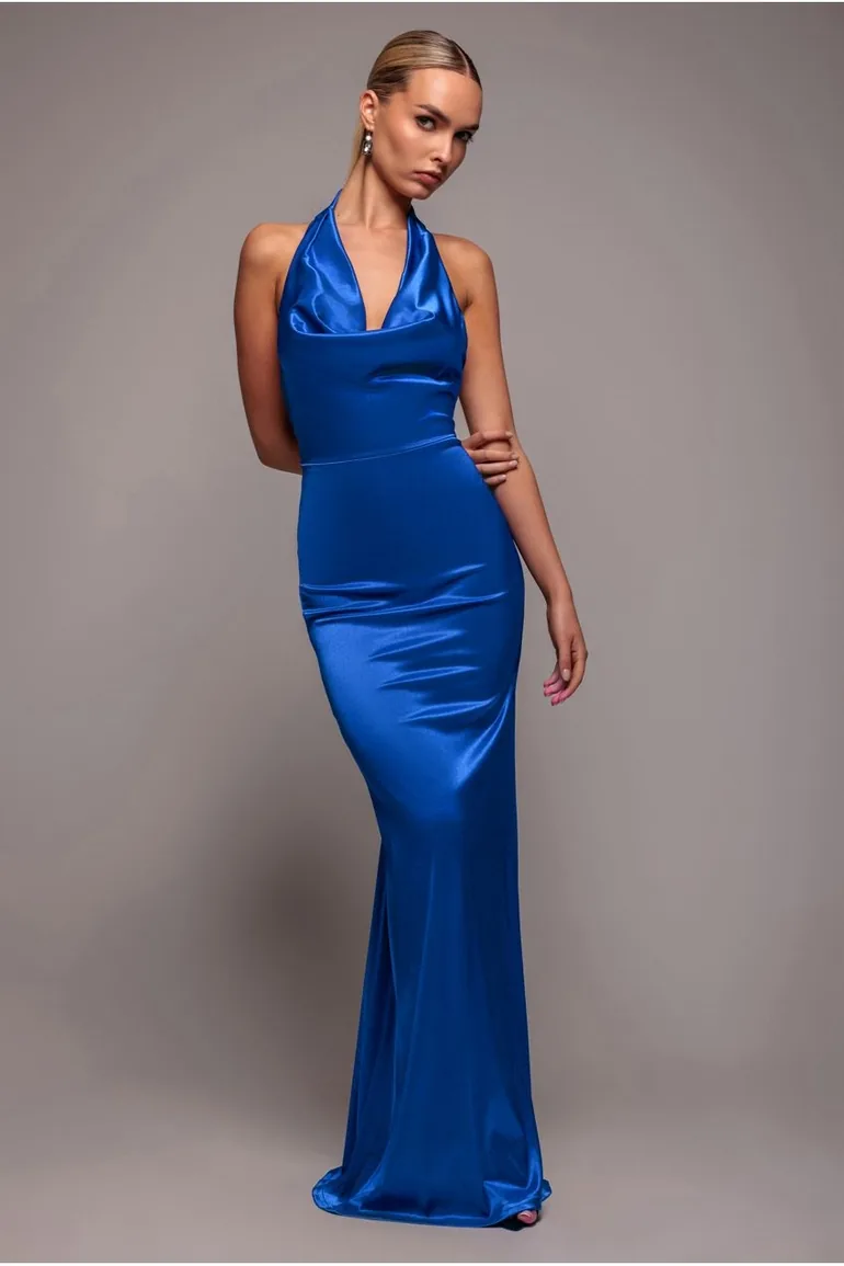 royal blue halter maxi dress Royal Blue Gold Jeweled Drawstring Halter Maxi Dress Hot Miami Styles