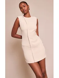 Woven Cream Seam Detail Mini Dress - 5