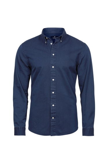 Tee Jays Mens Long Sleeve Casual Twill Shirt - Indigo