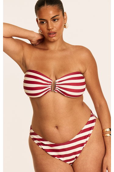 Plus Burgundy Stripe Tanga Bikini Bottoms