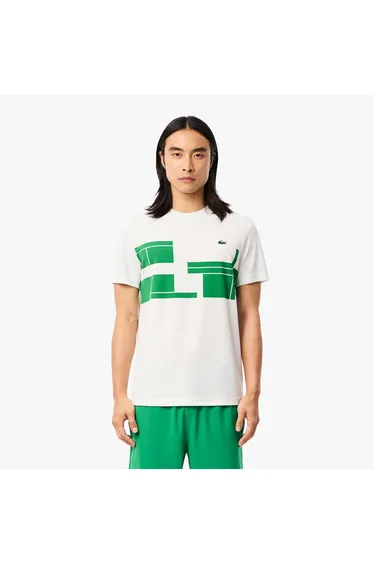 تيشيرت لاكوست أبيض بأكمام قصيرة