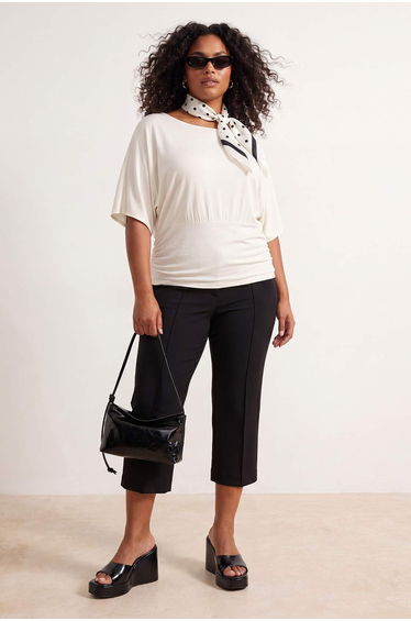 Ecru Plain Boat Neck Knitted Plus Size Blouse product thumbnail 3