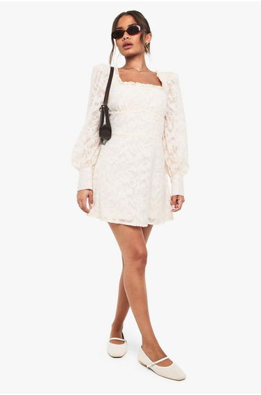 Textured Corset Milkmaid Mini Dress - cream