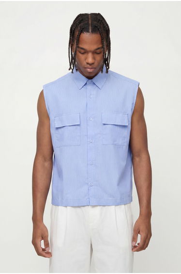 Oversized Boxy Stripe Sleeveless Shirt - blue