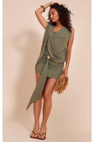 Olive Textured Drape Mini Skirt