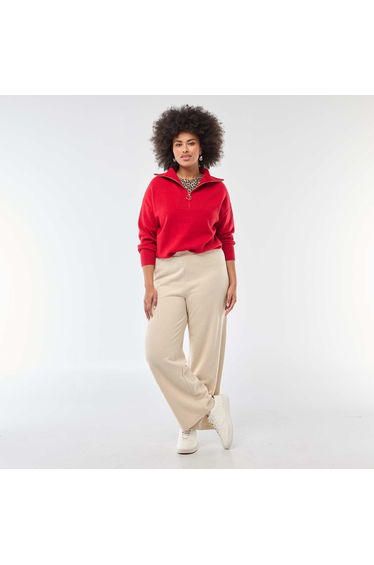 Ribbed Knit Comfort Trousers BEIGE