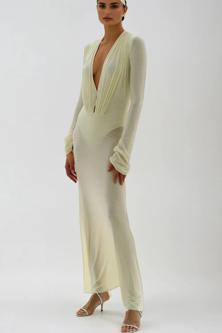 Cerys Plunge Ruch Maxi Dress Innovare Denim : Bridal Dresses : VogaCloset  Oman
