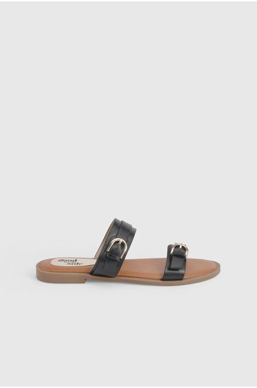 Good For The Sole: Heidi Faux leather Double Buckle Comfort Mules