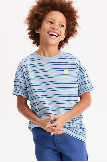 Oversized Striped T-Shirt with Crew Neck and Short Sleeves