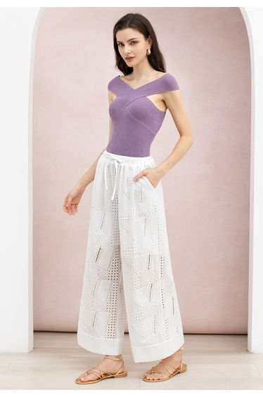 Crisscross Design Sleeveless Ribbed Knit Top in Lavender