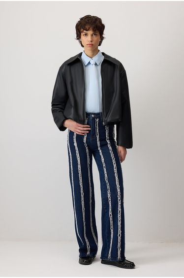 FRINGED PIECE DENIM TROUSERS