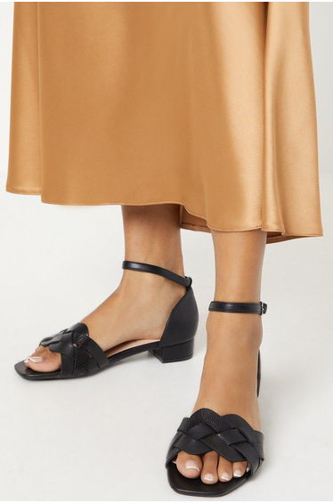 Wide Fit Sonia Woven Mixed Material Low Block Heeled Sandals