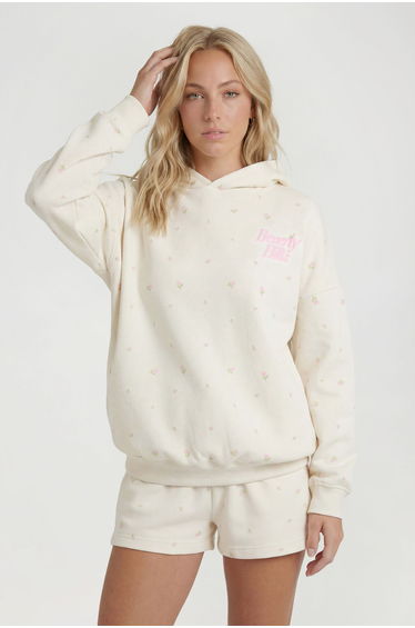 Beverly Hills Puff Print Ditsy Hooded Short Tracksuit - ecru