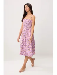 Pink-Multicolor Floral Midi Woven Dress