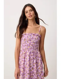 Pink-Multicolor Floral Midi Woven Dress - 1