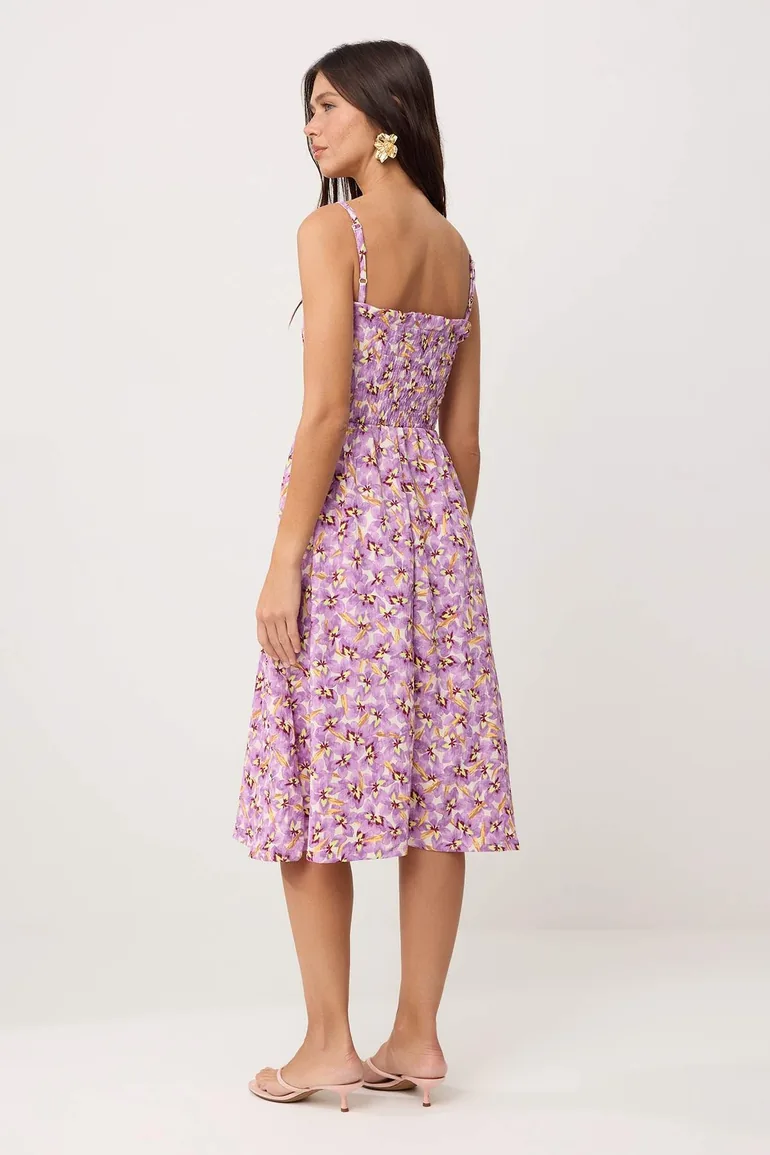 Pink-Multicolor Floral Midi Woven Dress - 3