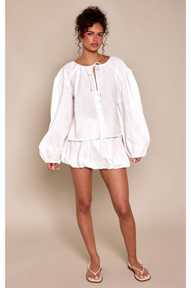 White Cotton Ruffle Mini Skirt Co-ord