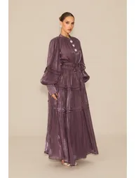 فستان ماكسي بأكمام منفوخة - أرجواني - 3