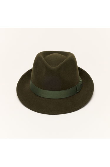 Khaki Trilby Hat With Teardrop Crown