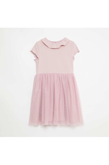 Cotton Jersey Dress with Ruffled Collar PURPLE