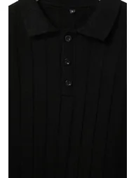 Black Regular/Normal Cut Line Textured Thick Polo Neck Knitwear Sweater - 4