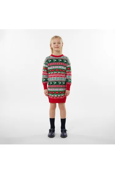 Girls Seasonal Knitted Dress in Red
