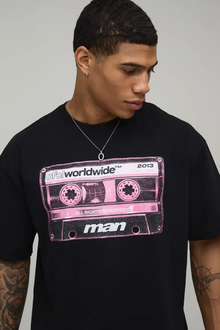 Oversized Tape Graphic T-Shirt - black - 2
