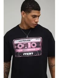 Oversized Tape Graphic T-Shirt - black - 2