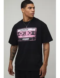 Oversized Tape Graphic T-Shirt - black