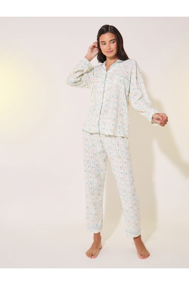 Printed Long Sleeve Shirt and Pyjama Set