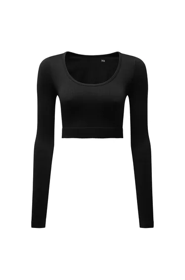 TriDri Womens/Ladies Ribbed Seamless 3D Crop Top - Black